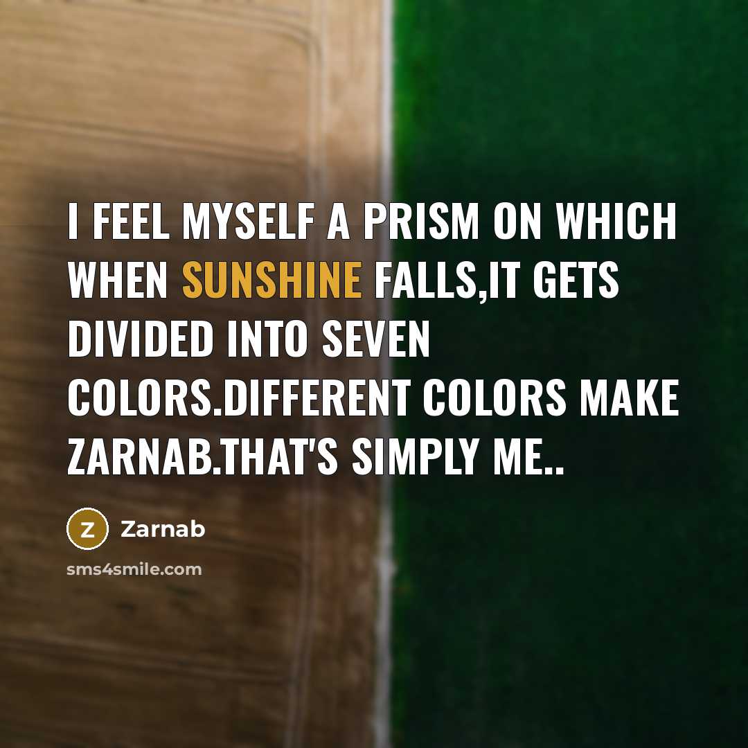 “I feel myself a prism on which when sunshine falls,it gets divided into seven colors.Different colors make zarnab.That's simply me..” quote by Zarnab
