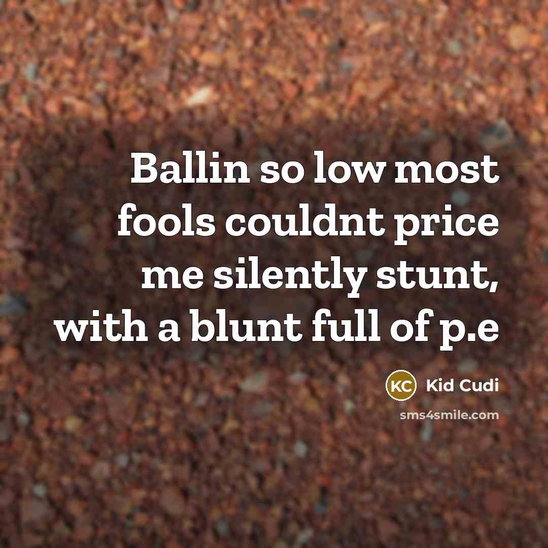 “Ballin so low most fools couldnt price me silently stunt, with a blunt full of p.e” quote by Kid Cudi