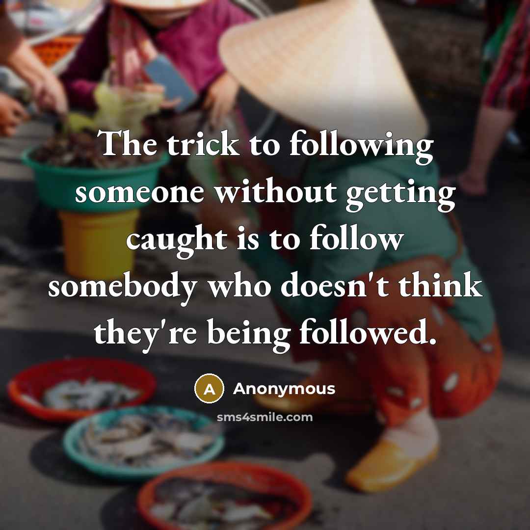 “The trick to following someone without getting caught is to follow somebody who doesn't think they're being followed.” quote by Anonymous