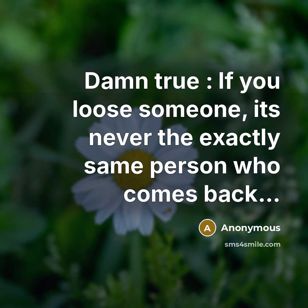 “Damn true : If you loose someone, its never the exactly same person who comes back…” quote by Anonymous