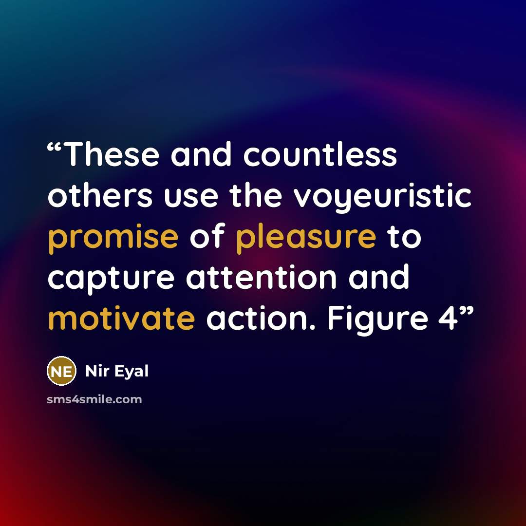 “These and countless others use the voyeuristic promise of pleasure to capture attention and motivate action. Figure 4” quote by Nir Eyal