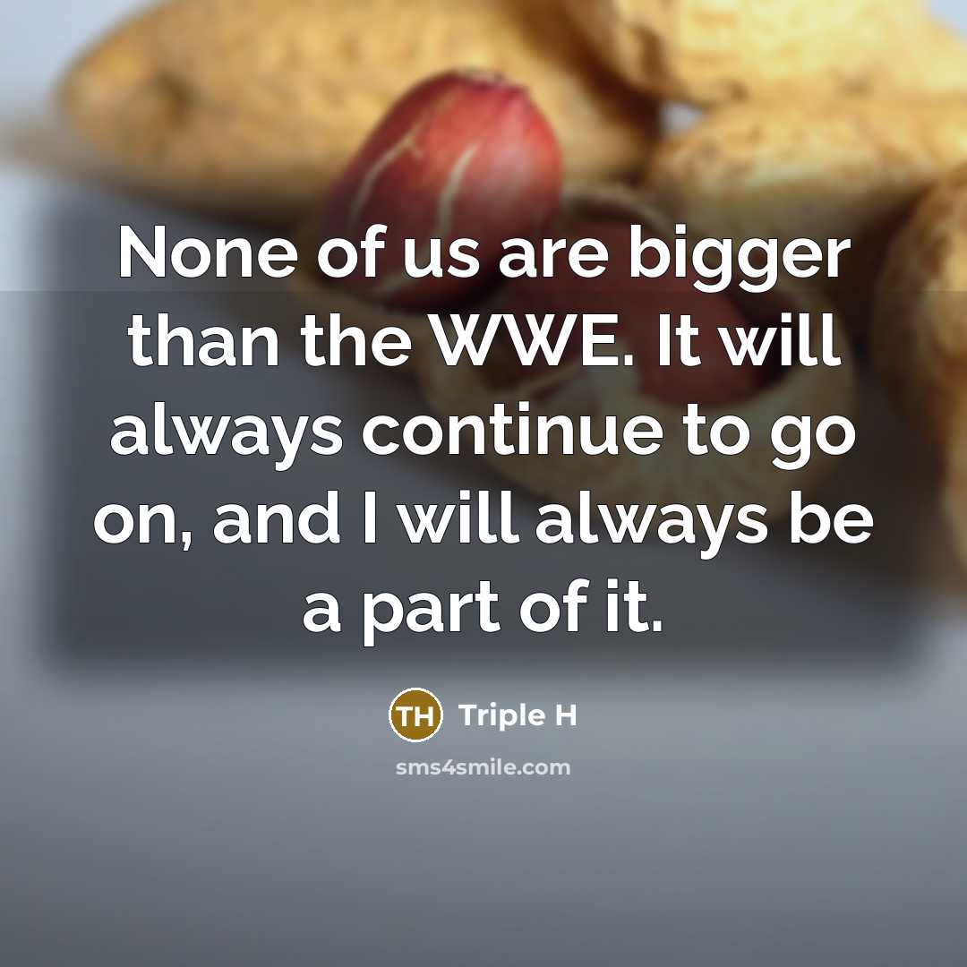 “None of us are bigger than the WWE. It will always continue to go on, and I will always be a part of it.” quote by Triple H