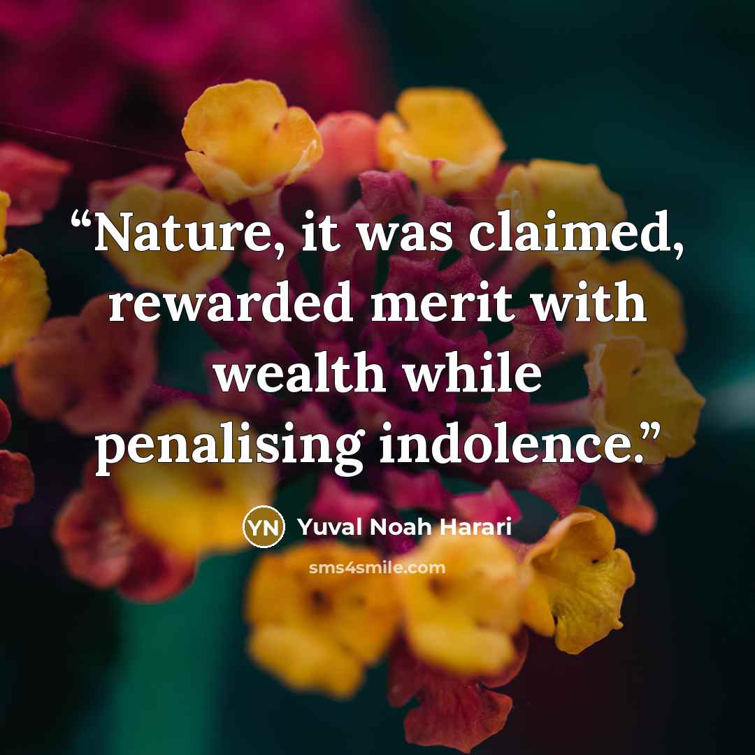“Nature, it was claimed, rewarded merit with wealth while penalising indolence.” quote by Yuval Noah Harari
