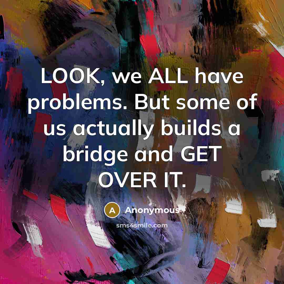 “LOOK, we ALL have problems. But some of us actually builds a bridge and GET OVER IT.” quote by Anonymous