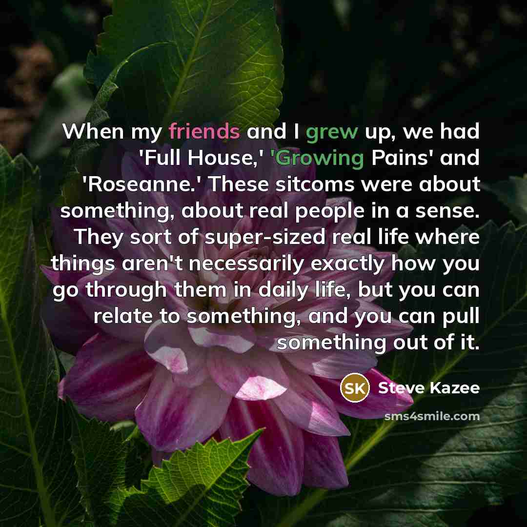 “When my friends and I grew up, we had 'Full House,' 'Growing Pains' and 'Roseanne.' These sitcoms were about something, about real people in a sense. They sort of super-sized real life where things aren't necessarily exactly how you go through them in daily life, but you can relate to something…” quote by Steve Kazee