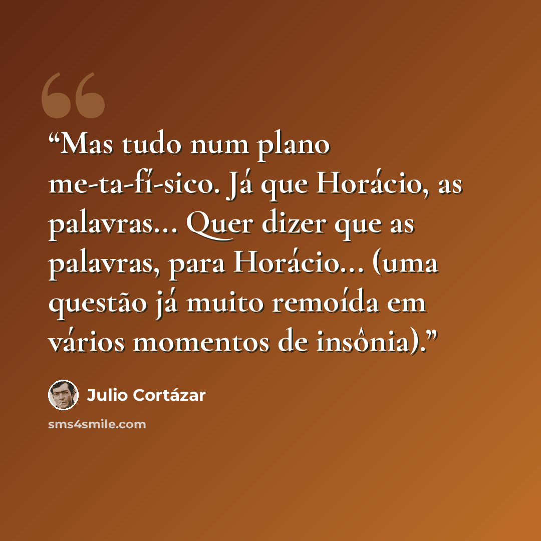 “Mas tudo num plano me-ta-fí-sico. Já que Horácio, as palavras... Quer dizer que as palavras, para Horácio... (uma questão já muito remoída em vários momentos de insônia).” quote by Julio Cortázar