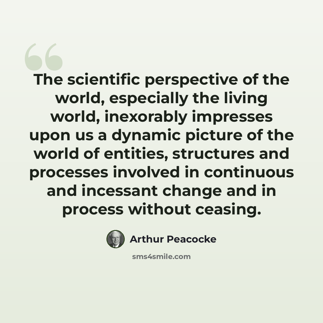 “The scientific perspective of the world, especially the living world, inexorably impresses upon us a dynamic picture of the world of entities, structures and processes involved in continuous and incessant change and in process without ceasing.” quote by Arthur Peacocke