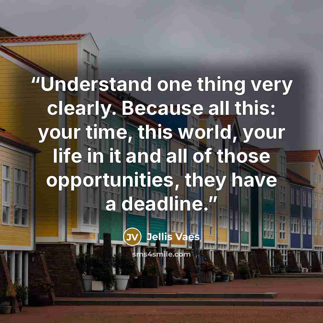“Understand one thing very clearly. Because all this: your time, this world, your life in it and all of those opportunities, they have a deadline.” quote by Jellis Vaes