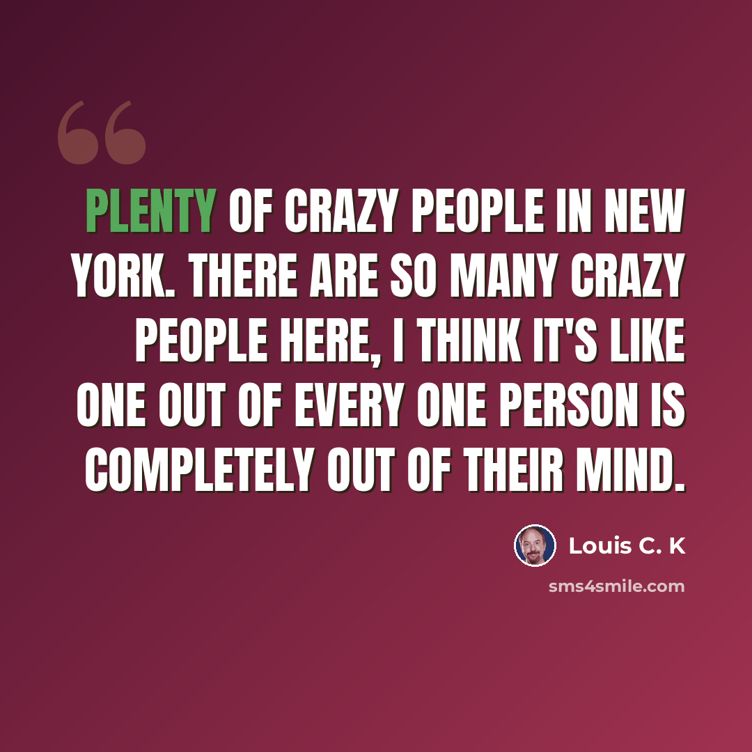 “Plenty of crazy people in New York. There are so many crazy people here, I think it's like one out of every one person is completely out of their mind.” quote by Louis C. K