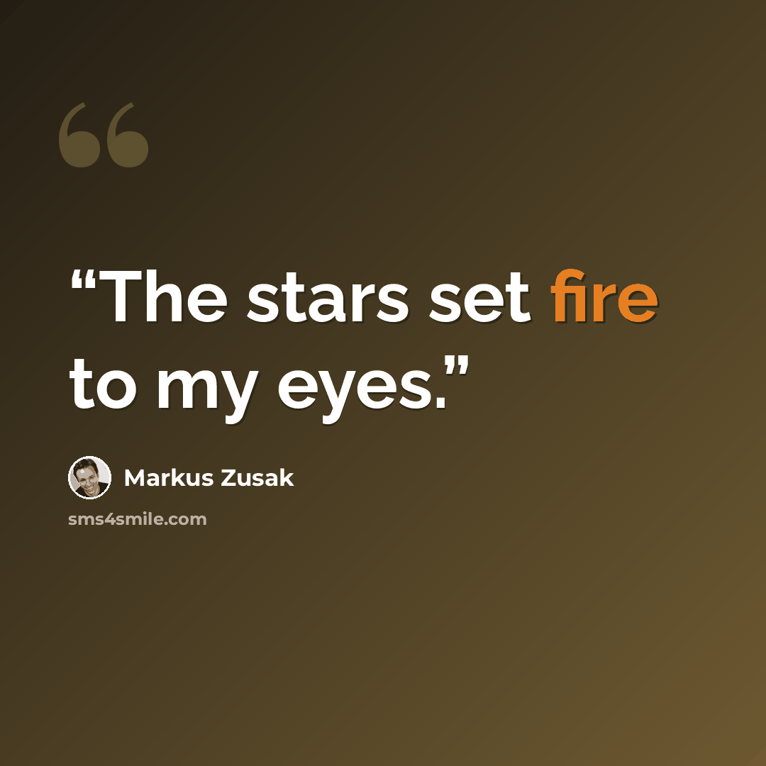 “The stars set fire to my eyes.” quote by Markus Zusak