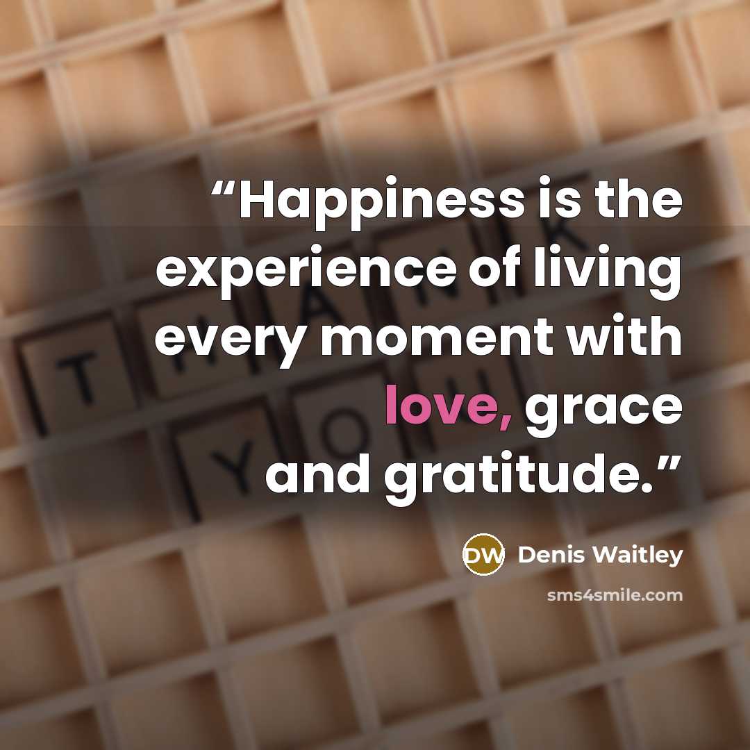 “Happiness is the experience of living every moment with love, grace and gratitude.” quote by Denis Waitley