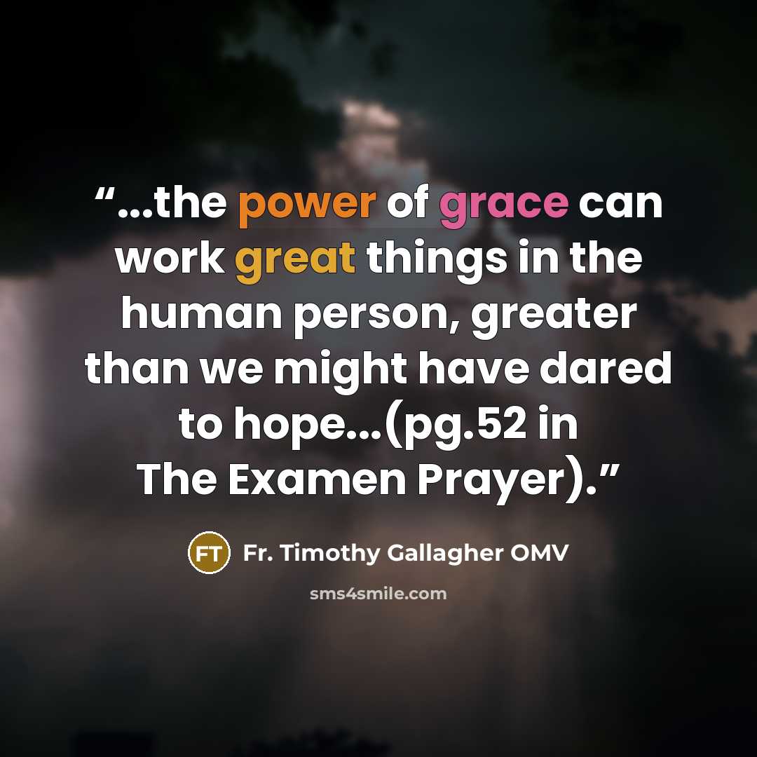 “...the power of grace can work great things in the human person, greater than we might have dared to hope...(pg.52 in The Examen Prayer).” quote by Fr. Timothy Gallagher OMV