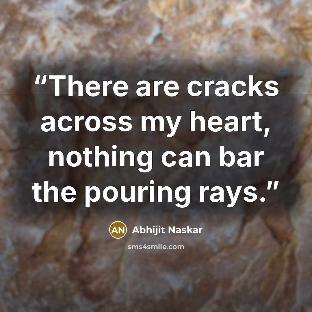 “There are cracks across my heart, nothing can bar the pouring rays.” quote by Abhijit Naskar