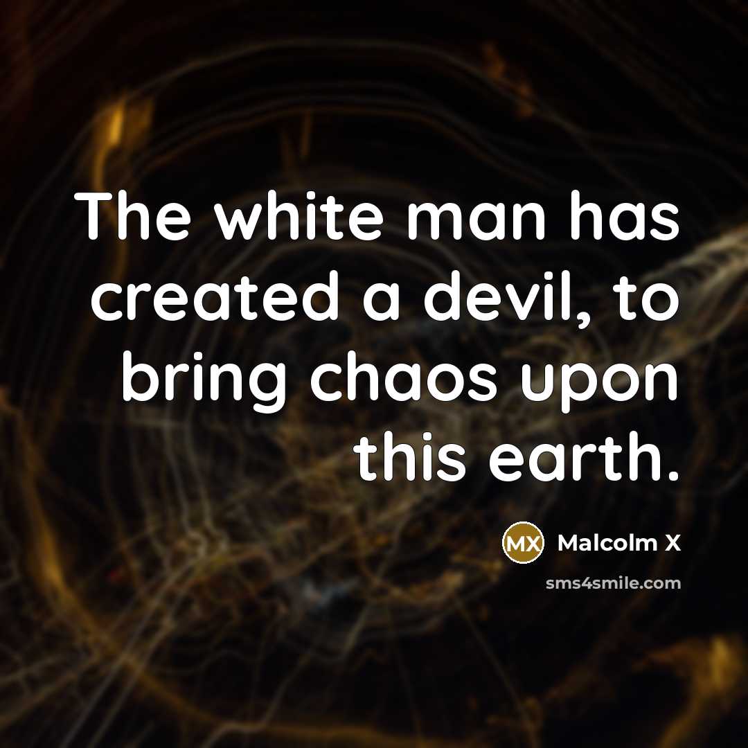 “The white man has created a devil, to bring chaos upon this earth.” quote by Malcolm X