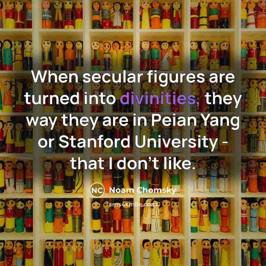 “When secular figures are turned into divinities, they way they are in Peian Yang or Stanford University - that I don't like.” quote by Noam Chomsky