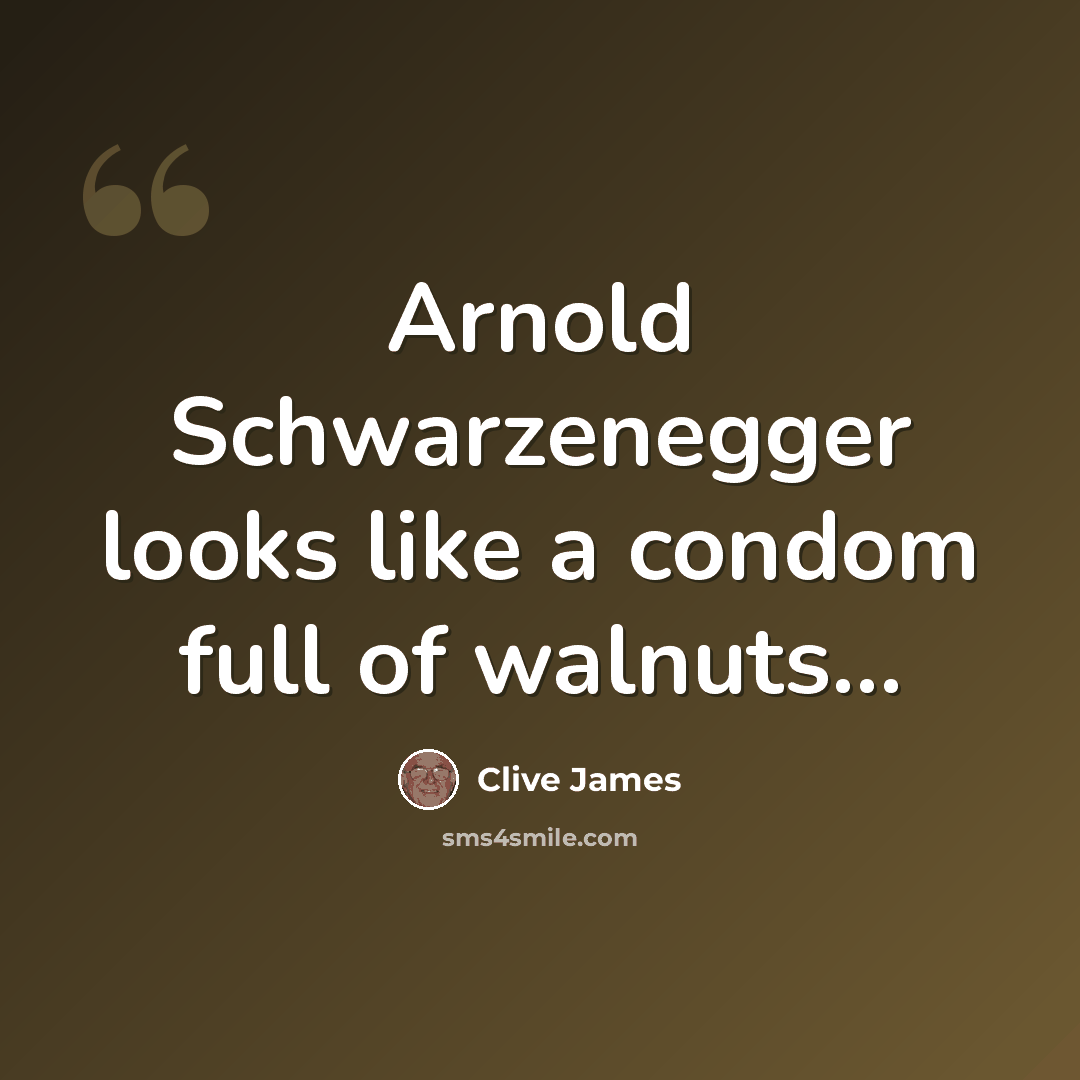 “Arnold Schwarzenegger looks like a condom full of walnuts…” quote by Clive James