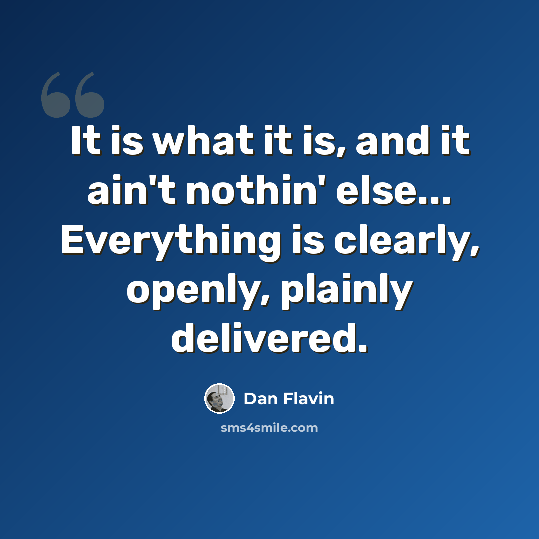 “It is what it is, and it ain't nothin' else... Everything is clearly, openly, plainly delivered.” quote by Dan Flavin