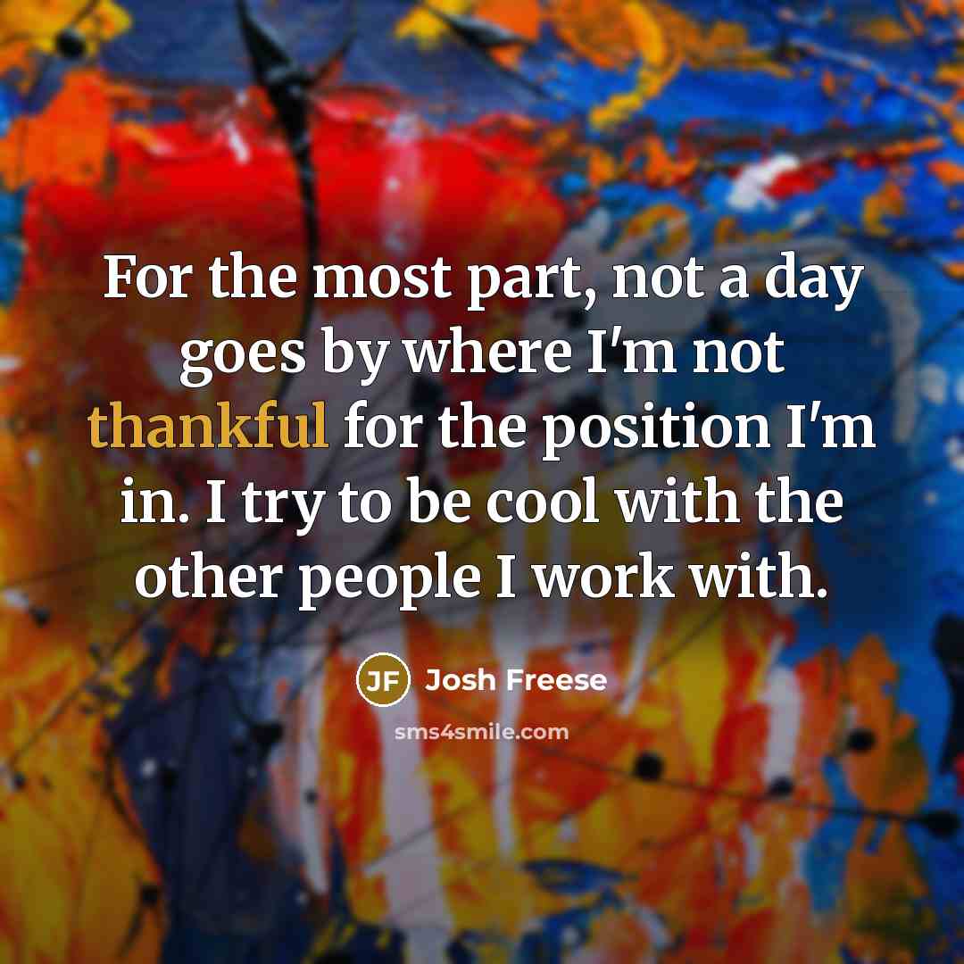 “For the most part, not a day goes by where I'm not thankful for the position I'm in. I try to be cool with the other people I work with.” quote by Josh Freese