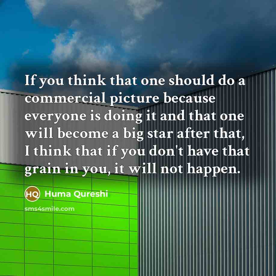 “If you think that one should do a commercial picture because everyone is doing it and that one will become a big star after that, I think that if you don't have that grain in you, it will not happen.” quote by Huma Qureshi