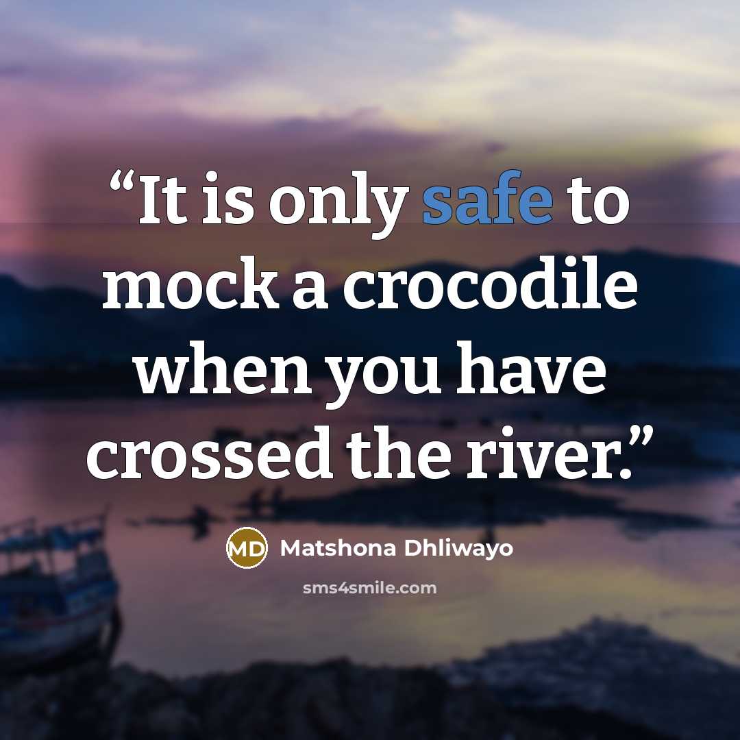 “It is only safe to mock a crocodile when you have crossed the river.” quote by Matshona Dhliwayo
