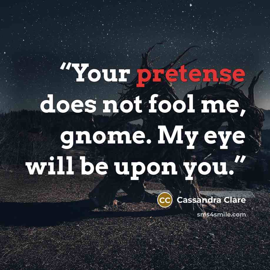 “Your pretense does not fool me, gnome. My eye will be upon you.” quote by Cassandra Clare