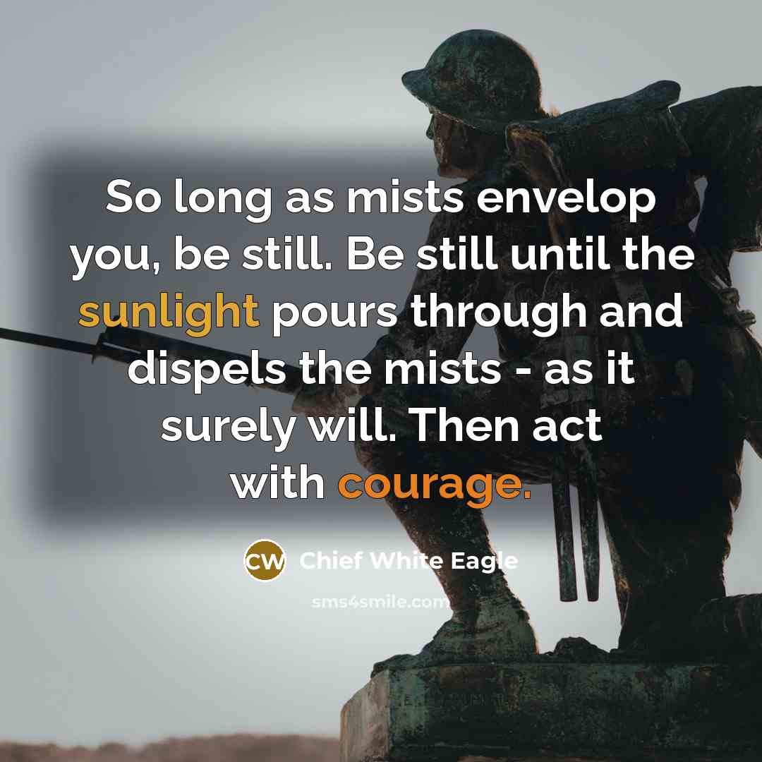 “So long as mists envelop you, be still. Be still until the sunlight pours through and dispels the mists - as it surely will. Then act with courage.” quote by Chief White Eagle