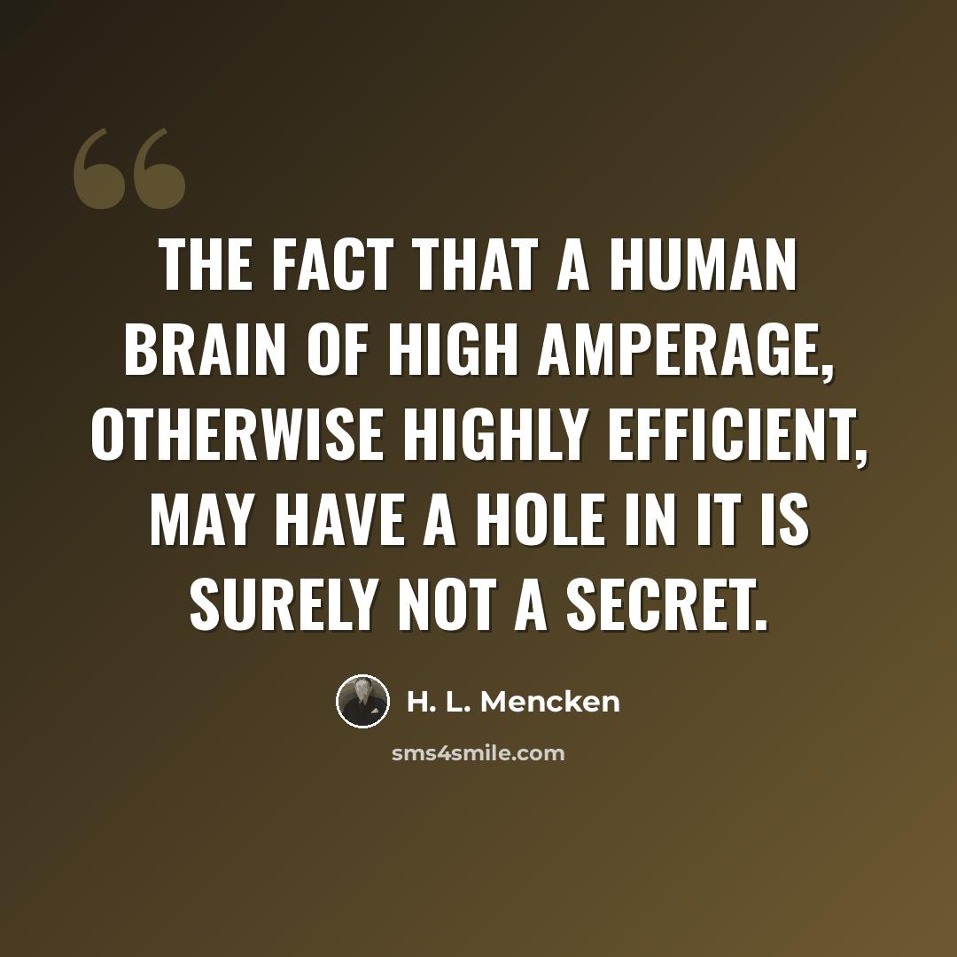 “The fact that a human brain of high amperage, otherwise highly efficient, may have a hole in it is surely not a secret.” quote by H. L. Mencken