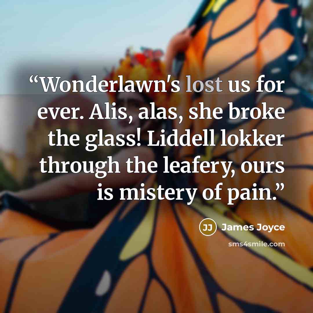 “Wonderlawn's lost us for ever. Alis, alas, she broke the glass! Liddell lokker through the leafery, ours is mistery of pain.” quote by James Joyce