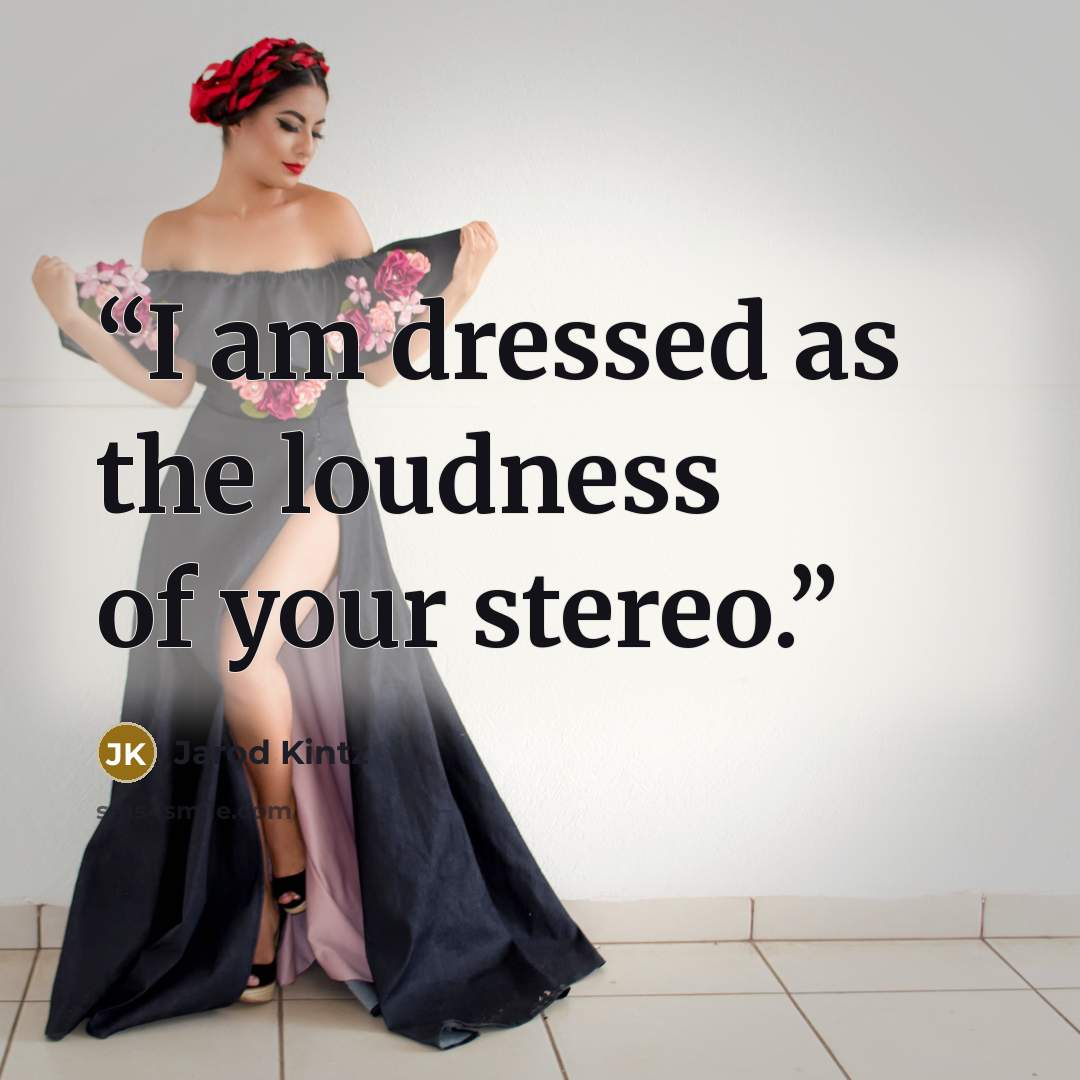 “I am dressed as the loudness of your stereo.” quote by Jarod Kintz