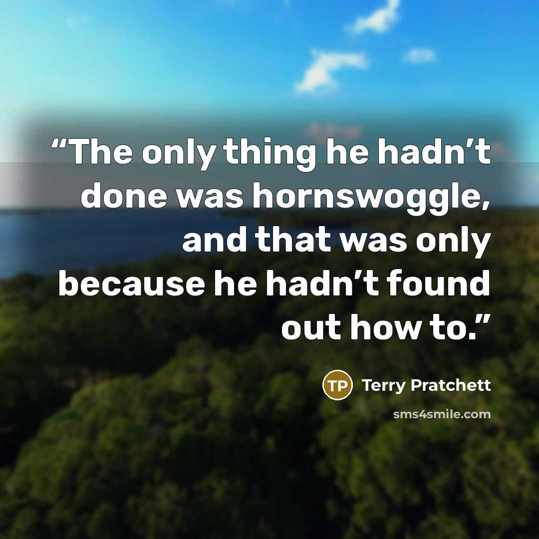 “The only thing he hadn’t done was hornswoggle, and that was only because he hadn’t found out how to.” quote by Terry Pratchett