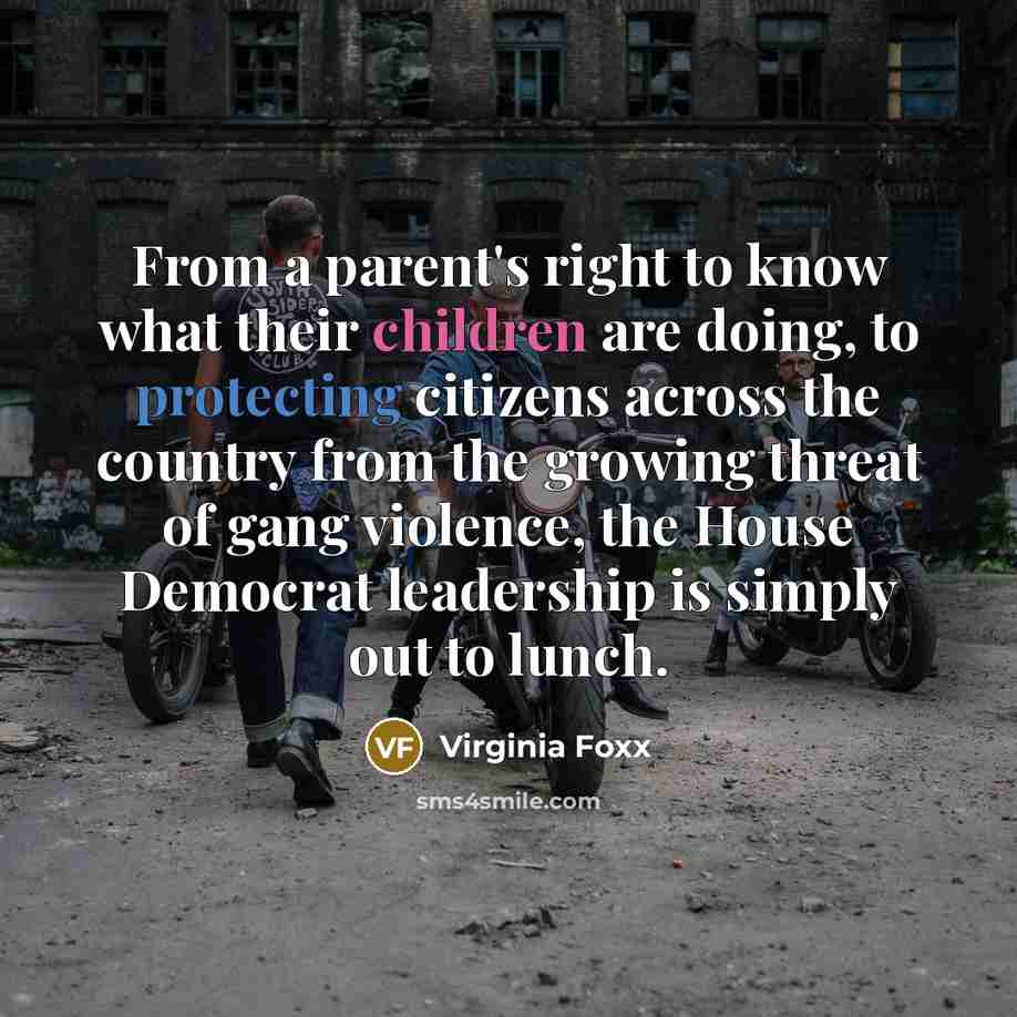 “From a parent's right to know what their children are doing, to protecting citizens across the country from the growing threat of gang violence, the House Democrat leadership is simply out to lunch.” quote by Virginia Foxx