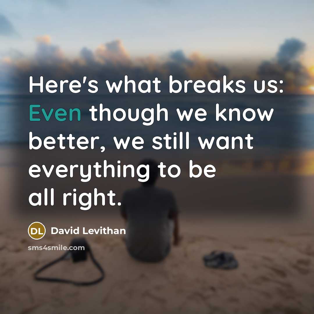 “Here's what breaks us: Even though we know better, we still want everything to be all right.” quote by David Levithan