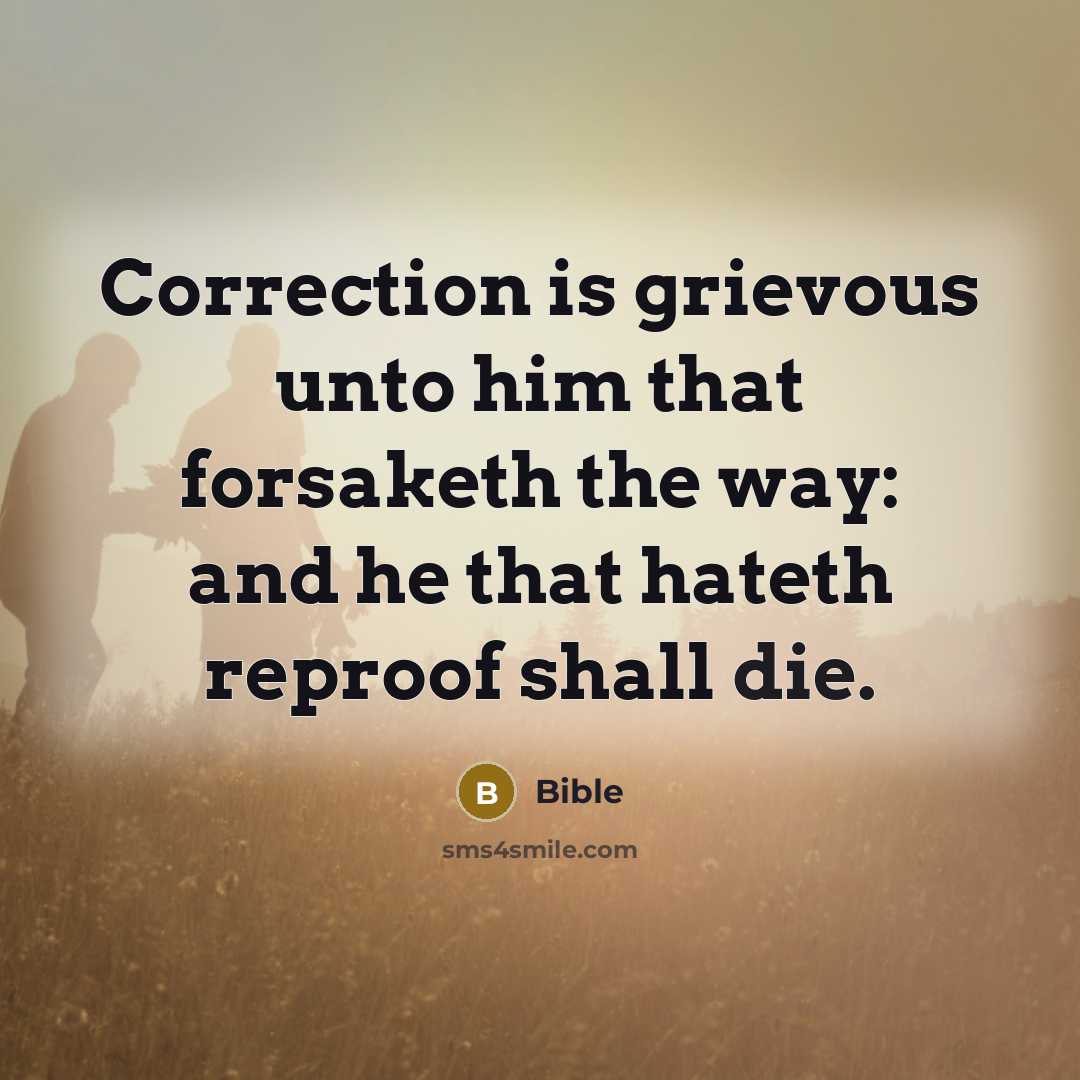 “Correction is grievous unto him that forsaketh the way: and he that hateth reproof shall die.” quote by Bible