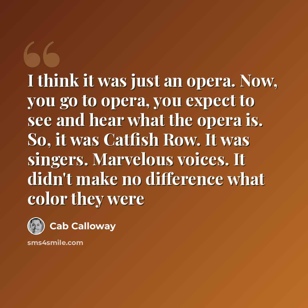 “I think it was just an opera. Now, you go to opera, you expect to see and hear what the opera is. So, it was Catfish Row. It was singers. Marvelous voices. It didn't make no difference what color they were” quote by Cab Calloway