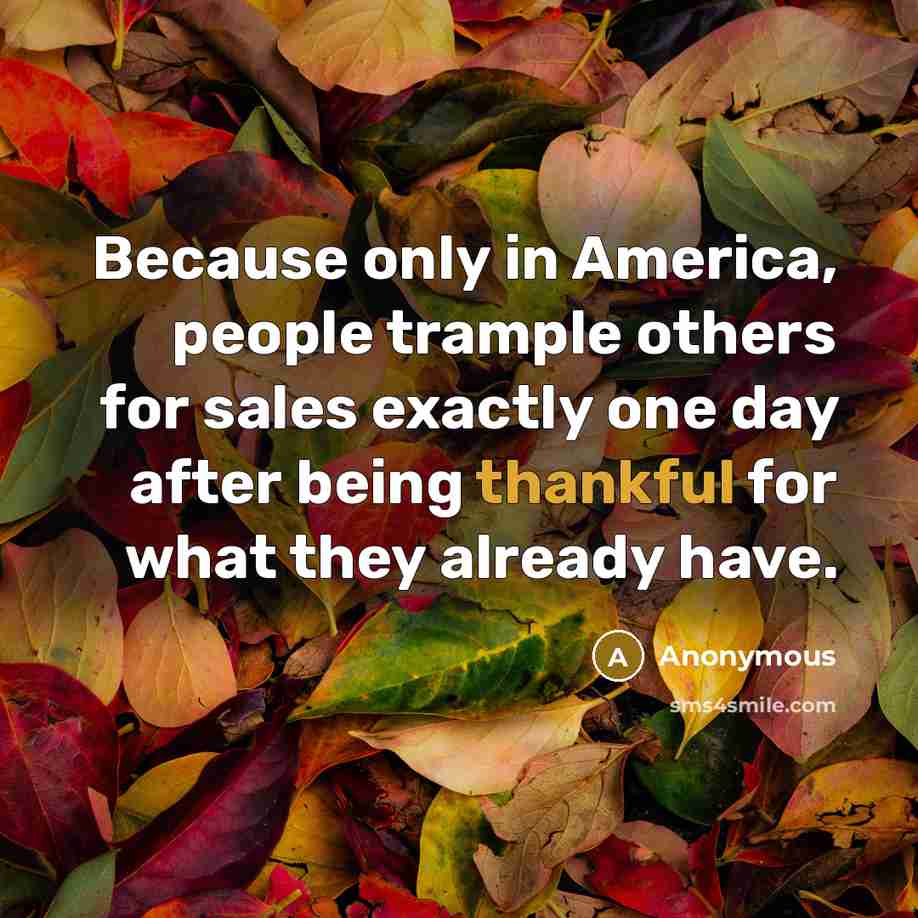“Because only in America, people trample others for sales exactly one day after being thankful for what they already have.” quote by Anonymous