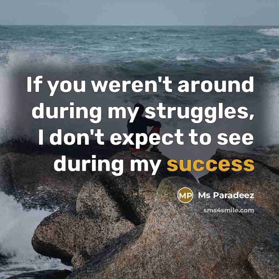 “If you weren't around during my struggles, I don't expect to see during my success” quote by Ms Paradeez