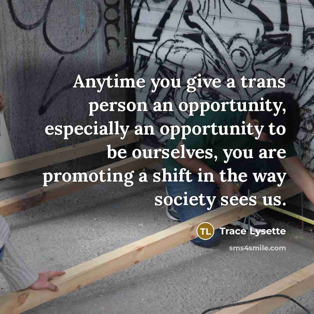 “Anytime you give a trans person an opportunity, especially an opportunity to be ourselves, you are promoting a shift in the way society sees us.” quote by Trace Lysette