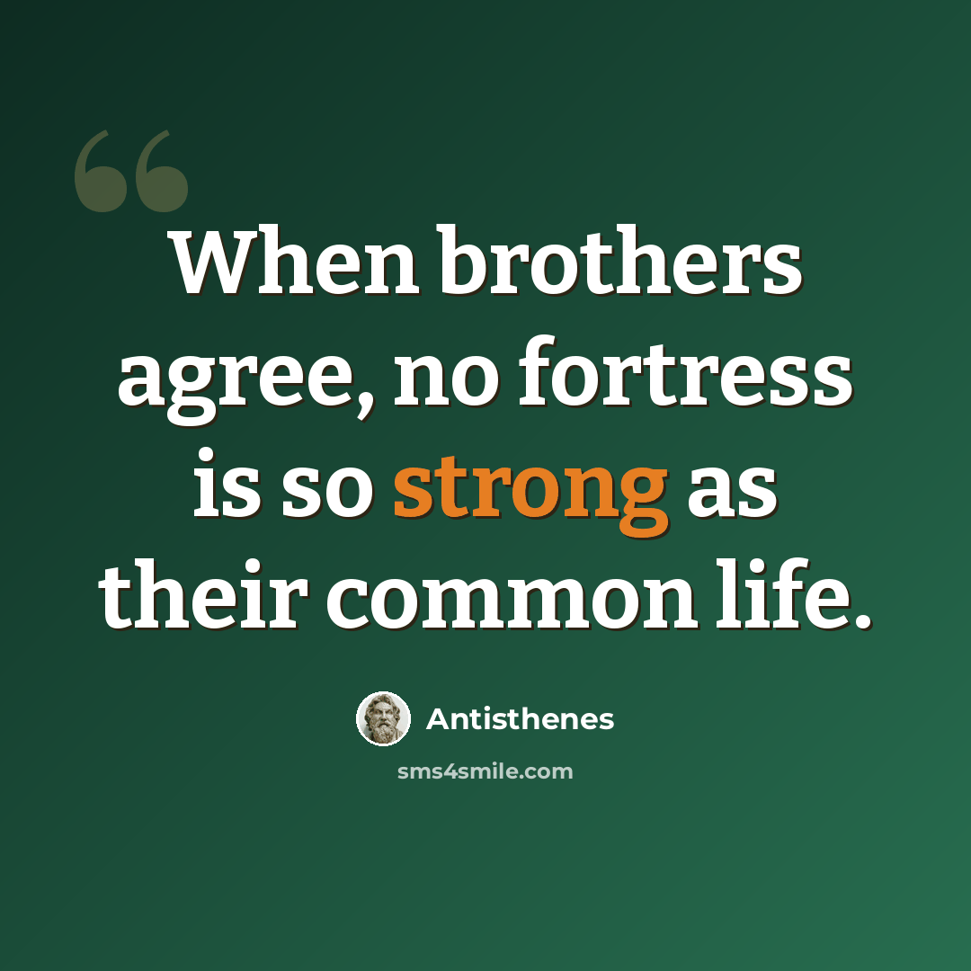 “When brothers agree, no fortress is so strong as their common life.” quote by Antisthenes