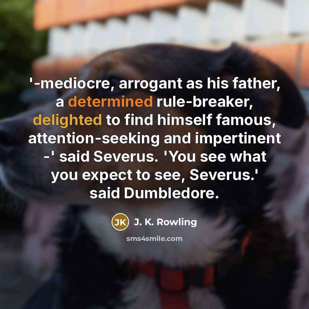 “'-mediocre, arrogant as his father, a determined rule-breaker, delighted to find himself famous, attention-seeking and impertinent -' said Severus. 'You see what you expect to see, Severus.' said Dumbledore.” quote by J. K. Rowling