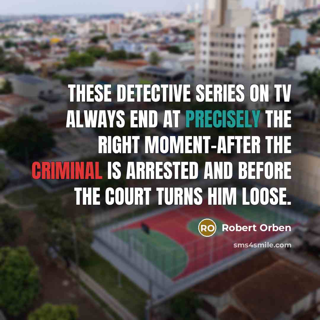 “These detective series on TV always end at precisely the right moment-after the criminal is arrested and before the court turns him loose.” quote by Robert Orben