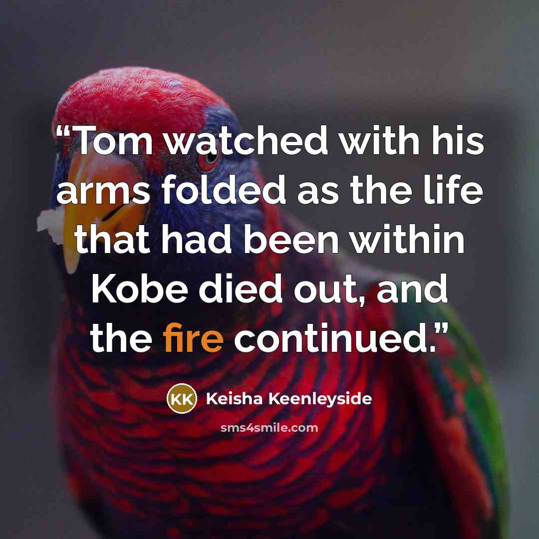 “Tom watched with his arms folded as the life that had been within Kobe died out, and the fire continued.” quote by Keisha Keenleyside
