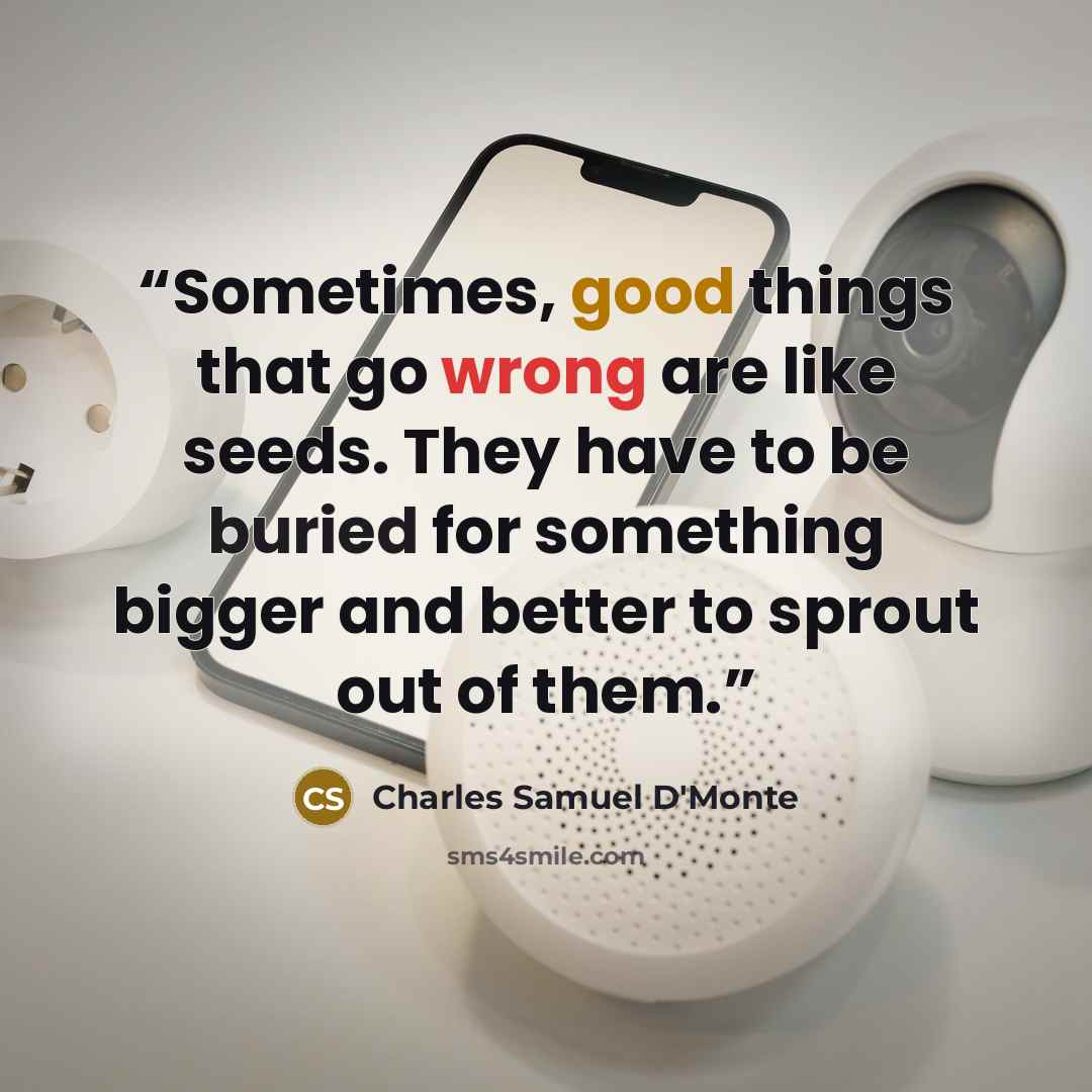 “Sometimes, good things that go wrong are like seeds. They have to be buried for something bigger and better to sprout out of them.” quote by Charles Samuel D'Monte
