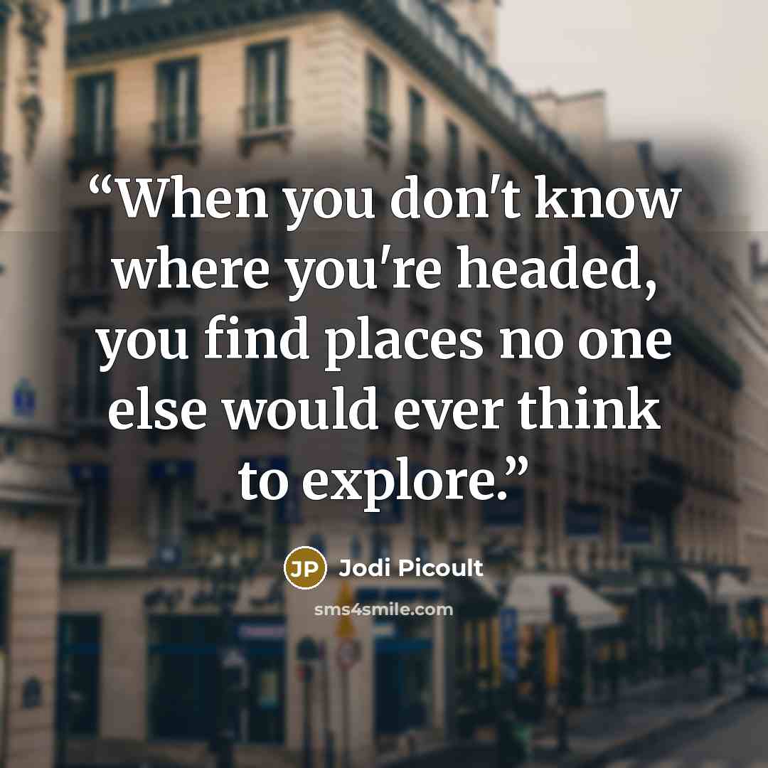 “When you don't know where you're headed, you find places no one else would ever think to explore.” quote by Jodi Picoult