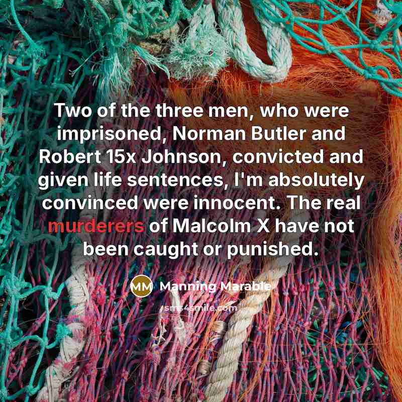 “Two of the three men, who were imprisoned, Norman Butler and Robert 15x Johnson, convicted and given life sentences, I'm absolutely convinced were innocent. The real murderers of Malcolm X have not been caught or punished.” quote by Manning Marable