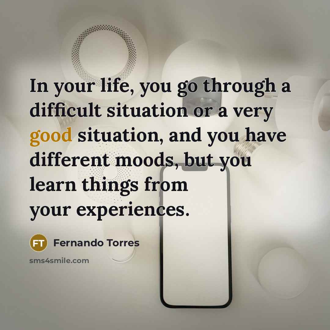 “In your life, you go through a difficult situation or a very good situation, and you have different moods, but you learn things from your experiences.” quote by Fernando Torres