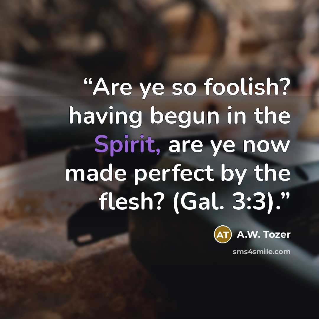 “Are ye so foolish? having begun in the Spirit, are ye now made perfect by the flesh? (Gal. 3:3).” quote by A.W. Tozer
