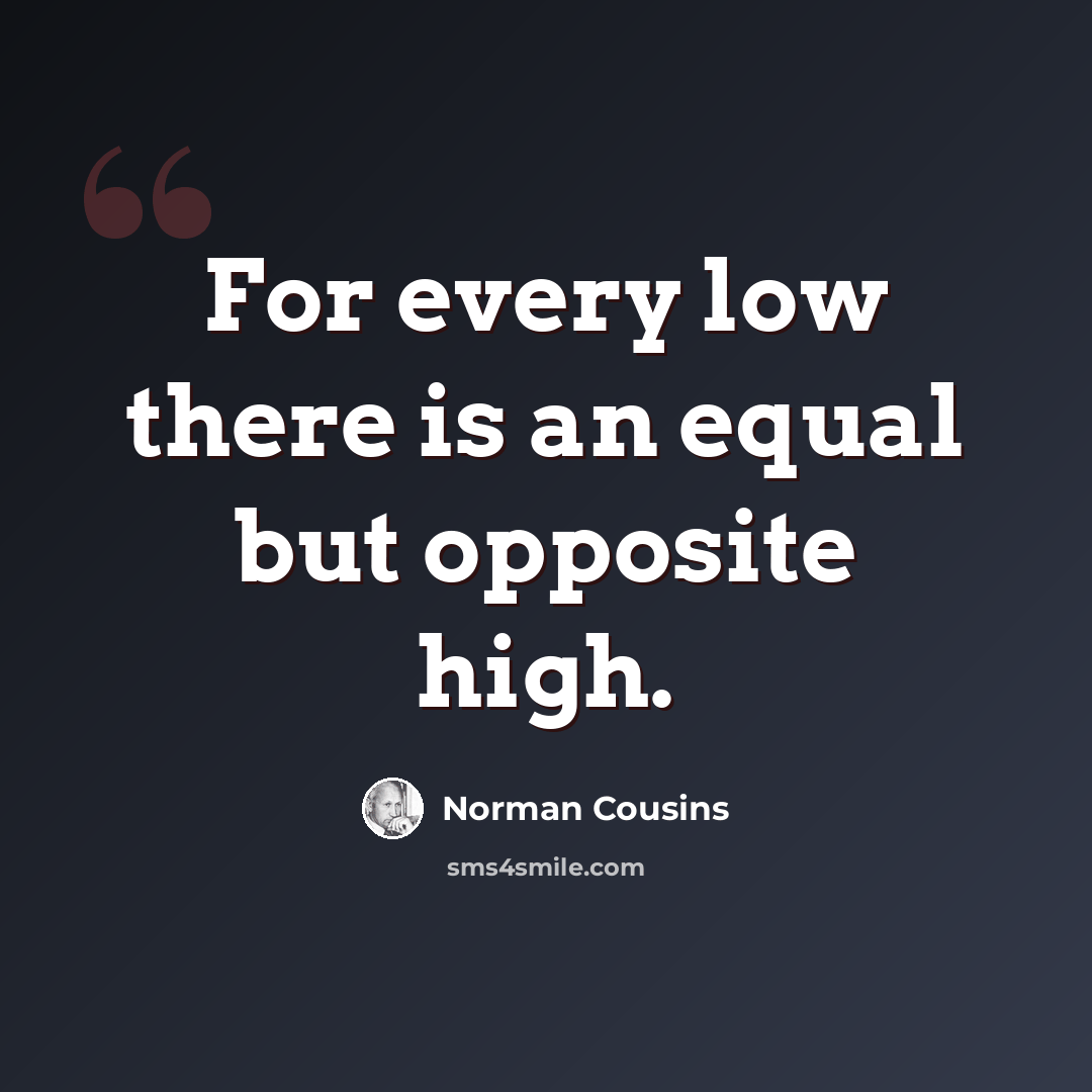 “For every low there is an equal but opposite high.” quote by Norman Cousins
