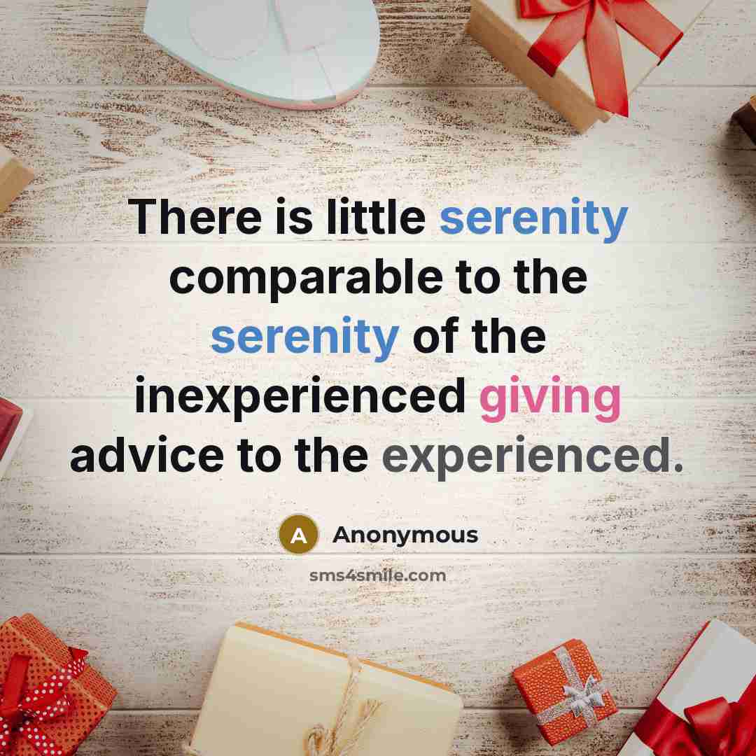 “There is little serenity comparable to the serenity of the inexperienced giving advice to the experienced.” quote by Anonymous