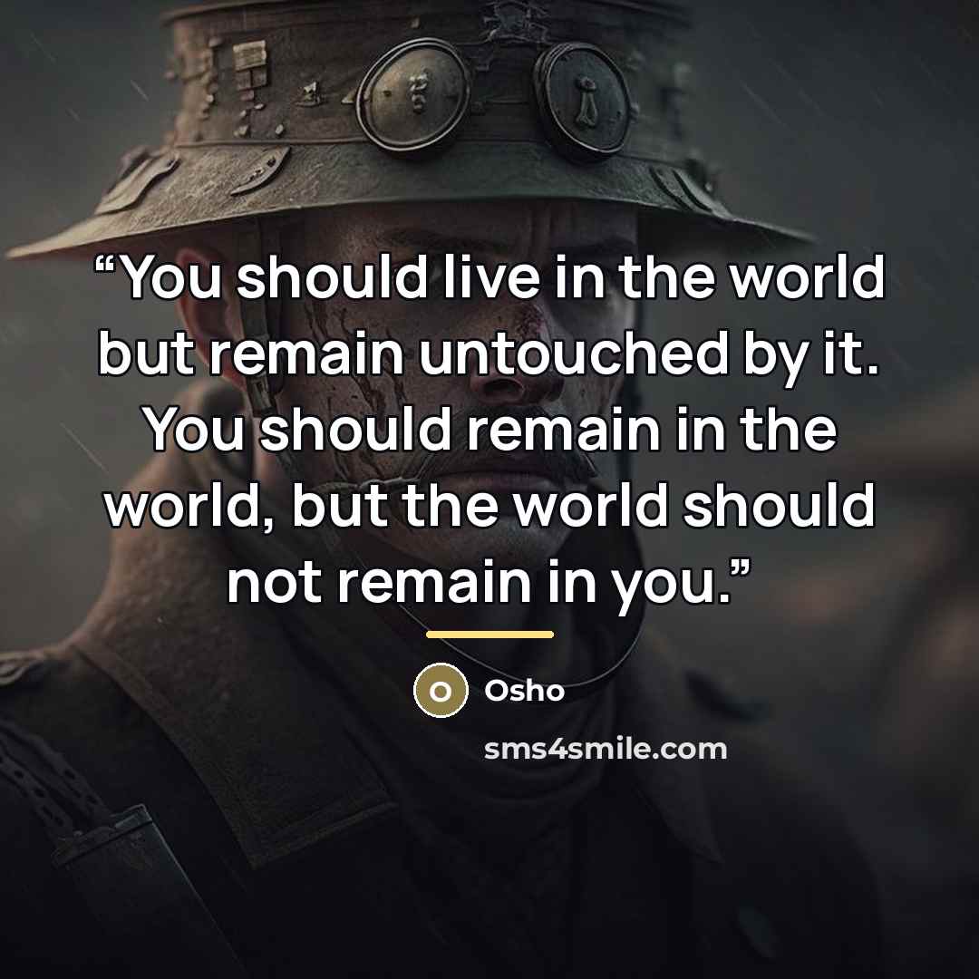 “You should live in the world but remain untouched by it. You should remain in the world, but the world should not remain in you.” quote by Osho