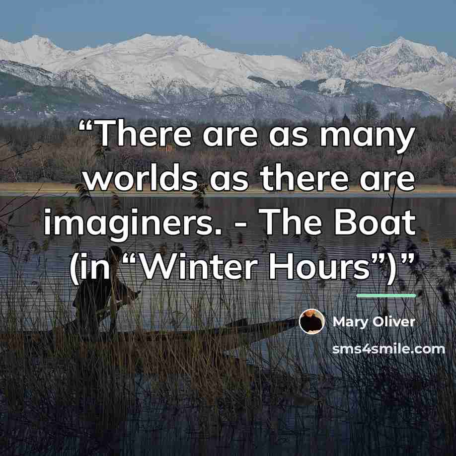 “There are as many worlds as there are imaginers. - The Boat (in “Winter Hours”)” quote by Mary Oliver